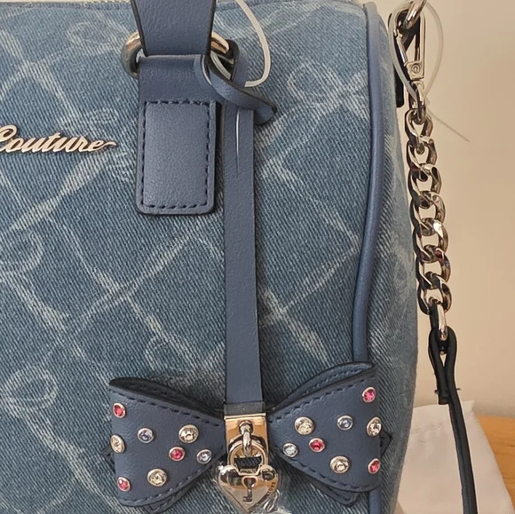 NWT JUICY COUTURE EXCLUSIVE DENIM SATCHEL with Bow Accent and Crossbody Strap. - Picture 3 of 7